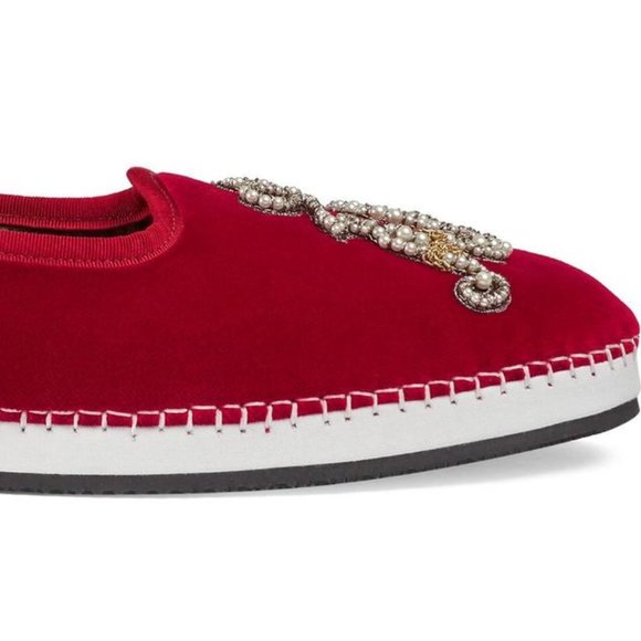 Gucci Men's Velvet Loafer With Am Appliqué In Red NEW IN BOX - Picture 6 of 7